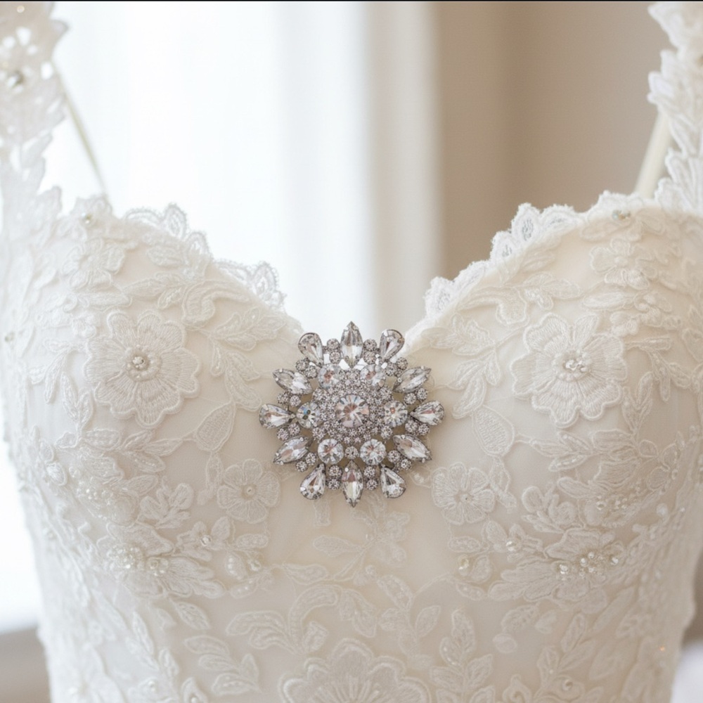 Vintage Weiss Rhinestone Round /
Snowflake Brooch